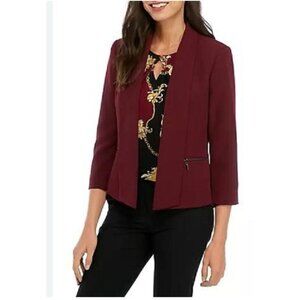 Kasper Suit Jacket Blazer 8 Maroon Plum Open Front 3/4 Long Sleeve NEW